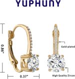 Ladies 1 Carat Diamond Pendant Earrings 18K Gold Plated Cubic Zirconia Hanging Lever Bridal Earrings Girls and Women's Fashion Jewelry - Image 3
